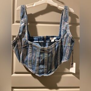 Forever 21 Iridescent Blue Denim Crop Corset Top